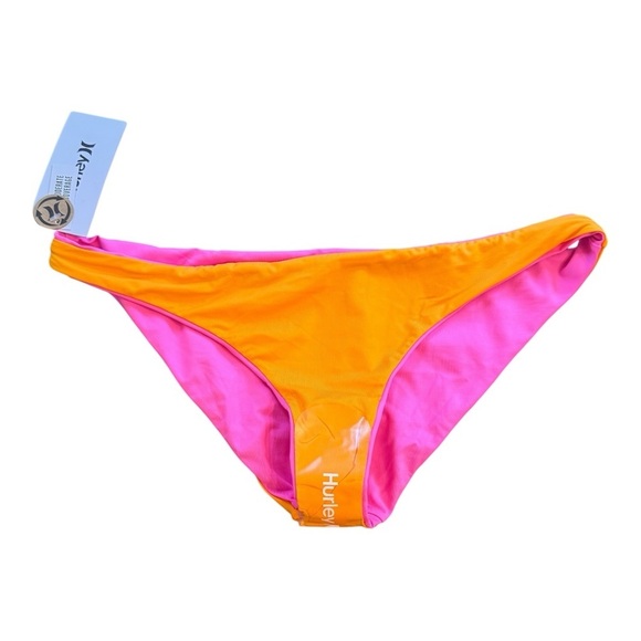 Hurley Solid Reversible Scoop Bikini Bottom in pink/tangerine NWT - Picture 3 of 7